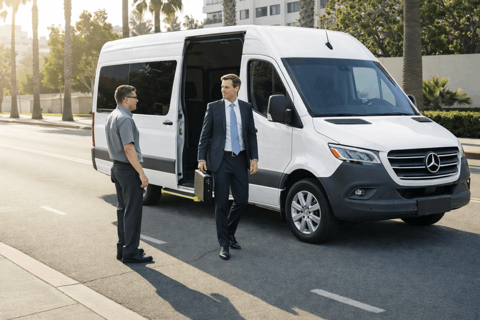 White Mercedes-Benz Sprinter for Universal Orlando transportation